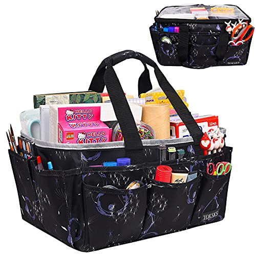 Craft Organizers Crafting Supplies Tote Art Supply Bag Planner Caddy Storage Craft Tote Scrapbook Bags Crafts Supply Carrier Handle Organization Black Flower