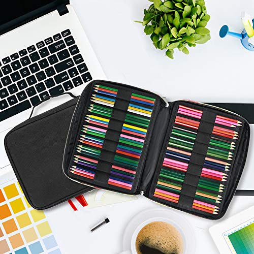 YOUSHARES 166 Slots Colored Pencil Case, 110 Slots Gel Pens fo Coloring Case Organizer, Handy Multilayer Color Pencil Holder for Glitter Gel Pens, Refills, Colored Pencils for Adults & Artist (Black)