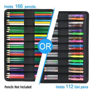 YOUSHARES 166 Slots Colored Pencil Case, 110 Slots Gel Pens fo Coloring Case Organizer, Handy Multilayer Color Pencil Holder for Glitter Gel Pens, Refills, Colored Pencils for Adults & Artist (Black)