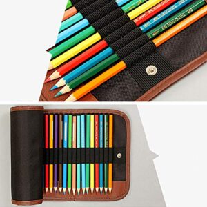 1 Piece 60 Slot Canvas Pencil Roll Up Case Pencil Wrap Case Roll up Pouch Pen Wrap Organizer Roll Up Pencil Holder Charcoal Pencils Rolling Pouch for Painter Artist Black