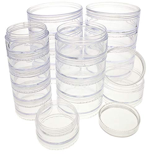 The Beadsmith – Stack Jar 4-Piece Assortment – 2 x 4 Stack, 1 x 5 Stack, 1 x 6 Stack, Pill containers, Empty Pot Jars, refillable Cosmetic containers, Small Plastic Organizers