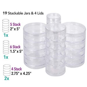 The Beadsmith – Stack Jar 4-Piece Assortment – 2 x 4 Stack, 1 x 5 Stack, 1 x 6 Stack, Pill containers, Empty Pot Jars, refillable Cosmetic containers, Small Plastic Organizers