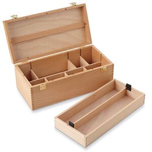 7 elements wooden art supply storage organizer – large beechwood artist tool box with drawer
