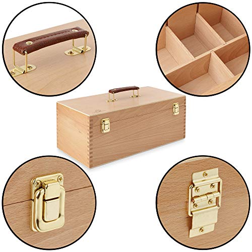 7 Elements Wooden Art Supply Storage Organizer - Large Beechwood Artist Tool Box with Drawer