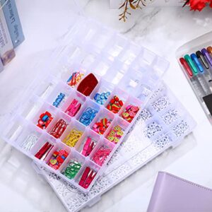 6 Pack 36 Grids Clear Plastic Organizer Box Storage Container with Adjustable Dividers for Beads Jewelry Art DIY Crafts Jewelry Fishing Tackles with Compartment 50 Label Stickers