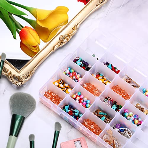 6 Pack 36 Grids Clear Plastic Organizer Box Storage Container with Adjustable Dividers for Beads Jewelry Art DIY Crafts Jewelry Fishing Tackles with Compartment 50 Label Stickers