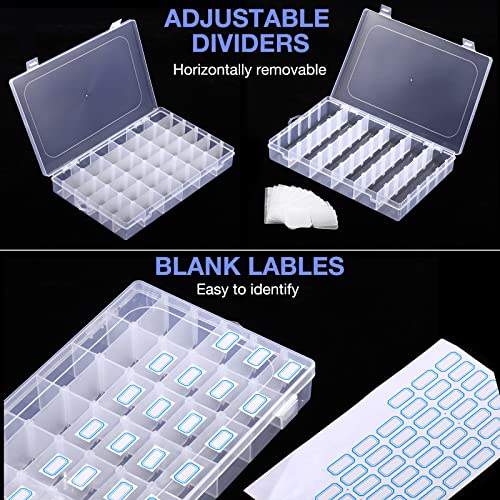 6 Pack 36 Grids Clear Plastic Organizer Box Storage Container with Adjustable Dividers for Beads Jewelry Art DIY Crafts Jewelry Fishing Tackles with Compartment 50 Label Stickers