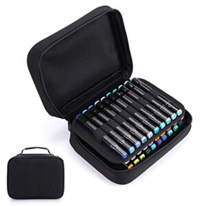btsky double-ended art marker carrying case organizer for lipsticks-40 slots canvas zippered markers storage(black)