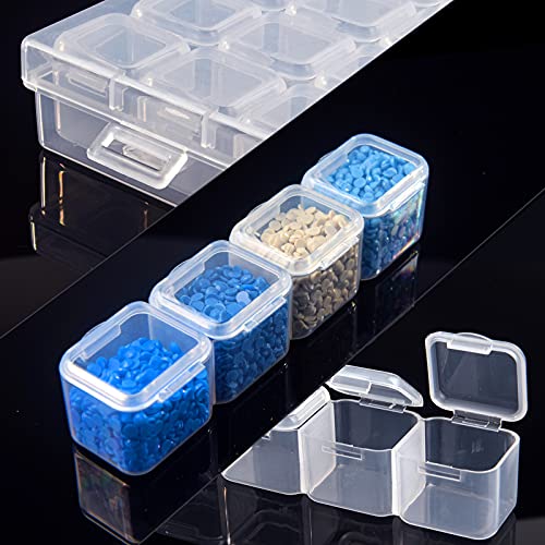 5D Diamond Painting Accessories-3 Pack 56 Grids Clear Diamond Painting Storage Container with 400pcs Label Stickers for Bead Storage,Sewing, Nail Diamonds,Embroidery Boxes Organizer