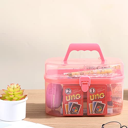 Soziyu 2PCS Art and Craft Storage Box with Removable Tray, Multipurpose Plastic Organizer and Storage Container Case with Handle (9 Inches, Pink)