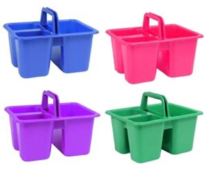 kids arts & crafts small plastic caddies with handles, 3 compartments, assorted colors 4-ct set