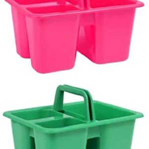 Kids Arts & Crafts Small Plastic Caddies with Handles, 3 Compartments, Assorted Colors 4-ct Set