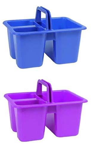 Kids Arts & Crafts Small Plastic Caddies with Handles, 3 Compartments, Assorted Colors 4-ct Set