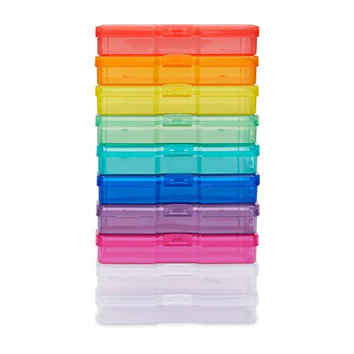 Rainbow Photo Storage Boxes for 4x6 Inch Pictures with 20 Blank Labels (10 Pack)