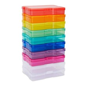 Rainbow Photo Storage Boxes for 4x6 Inch Pictures with 20 Blank Labels (10 Pack)