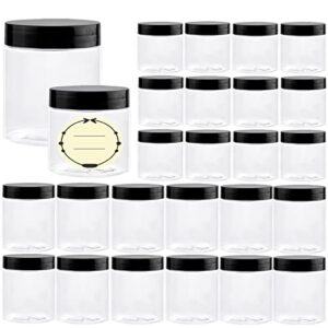 tuzazo 24 pack clear empty plastic slime containers with lids and labels – 12pcs 8 oz and 12pcs 4 oz plastic storage jars with leak-proof lids for slime, jewelry making, cosmetic, paint and beads