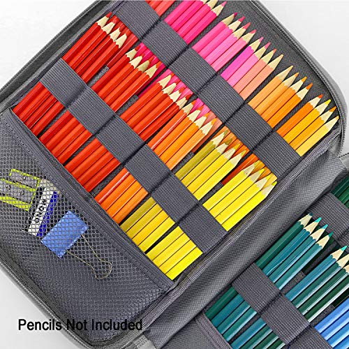 YOUSHARES 192 Slots Colored Pencil Case, Large Capacity Pencil Holder Pen Organizer Bag with Zipper for Prismacolor Watercolor Coloring Pencils, Gel Pens for Student & Artist (Learning Cat)