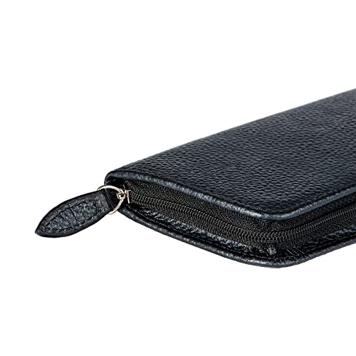 Lanxivi Genuine Leather Fountain Pen Case 3 Divided Slots Black Color, Zippered Pen Case Pouch, Handmade Display Holder for Rollerball Pen