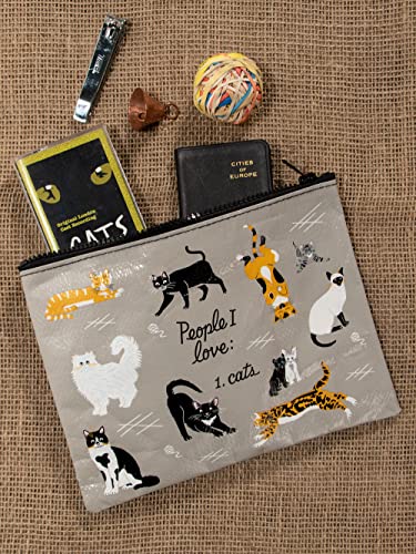 Blue Q Zipper Pouch, People I Love: Cats. Great for organizing larger bags. Features a chunky sturdy zipper, easy-to-wipe-clean, made from 95% recycled material, 7.25"h x 9.5"w