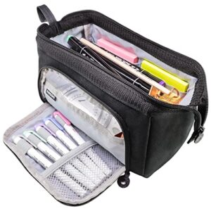 teskyer pencil case, extra large pencil pouch, easy to carry pencil bag for students men and women, black