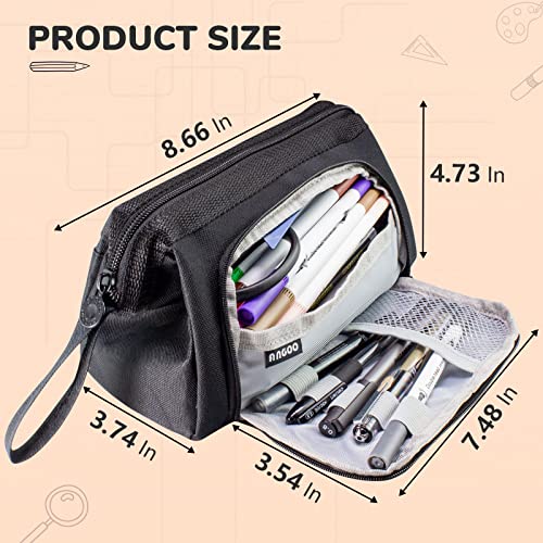 Teskyer Pencil Case, Extra Large Pencil Pouch, Easy to Carry Pencil Bag for Students Men and Women, Black