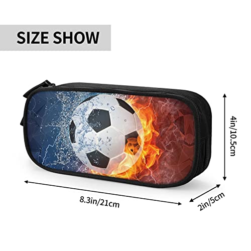 Boys Pencil Case with Soccer Printed, Cool Fire & Water Portable Pen Bag Pouch with Zipper for Teens Stationary Supplies, Small Pencil Box Cosmetic Bag for Sports Girls