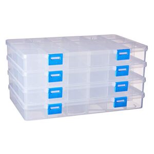 benecreat 4 pack 18 grids large transparent plastic storage box bead organizer with adjustable dividers for jewelry, beads, tools, craft accessories and other small items – 9.4×5.7×1.18 inch
