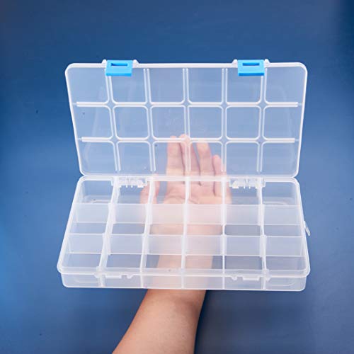 BENECREAT 4 Pack 18 Grids Large Transparent Plastic Storage Box Bead Organizer with Adjustable Dividers for Jewelry, Beads, Tools, Craft Accessories and Other Small Items - 9.4x5.7x1.18 Inch