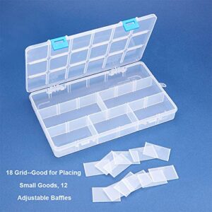 BENECREAT 4 Pack 18 Grids Large Transparent Plastic Storage Box Bead Organizer with Adjustable Dividers for Jewelry, Beads, Tools, Craft Accessories and Other Small Items - 9.4x5.7x1.18 Inch