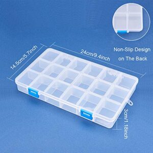 BENECREAT 4 Pack 18 Grids Large Transparent Plastic Storage Box Bead Organizer with Adjustable Dividers for Jewelry, Beads, Tools, Craft Accessories and Other Small Items - 9.4x5.7x1.18 Inch