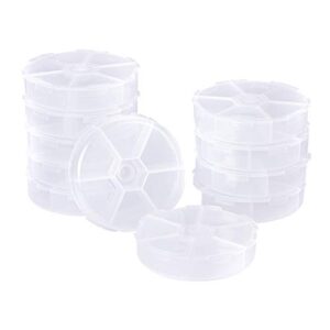 pandahall 20pcs 3.07 inch diameter plastic bead storage containers 6 grids transparent clear round jewelry boxes organizers