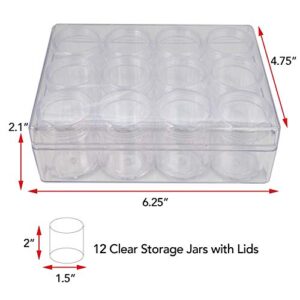 The Beadsmith Personality Case - Clear Storage Organizer Box, 6.25 x 4.75 x 2.1 inches - Includes 12 Small Containers with lids - 1.5 x 2 inches, Bead Holder