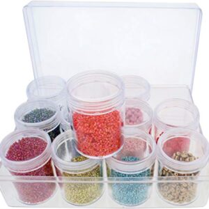 The Beadsmith Personality Case - Clear Storage Organizer Box, 6.25 x 4.75 x 2.1 inches - Includes 12 Small Containers with lids - 1.5 x 2 inches, Bead Holder