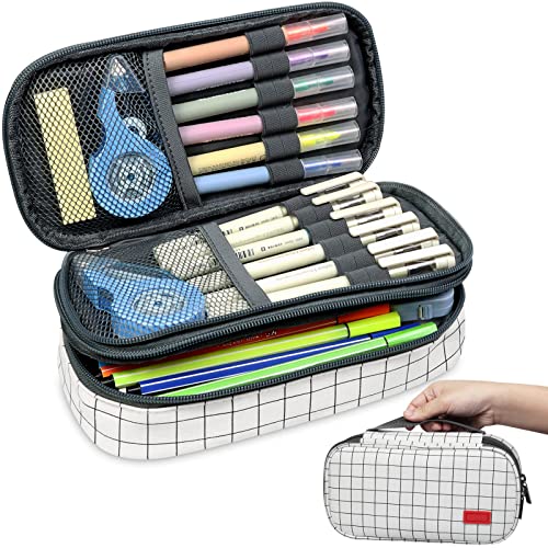 Pencil Case Large Capacity Pencil Pouch, Pencil Bag with Three Compartments Organizers, Pencil Case Canvas Pencil Pouch Holder for Students Kids Teens Adults - 9.05 x2.75 x4.72 inches