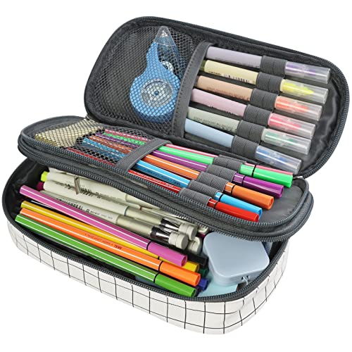 Pencil Case Large Capacity Pencil Pouch, Pencil Bag with Three Compartments Organizers, Pencil Case Canvas Pencil Pouch Holder for Students Kids Teens Adults - 9.05 x2.75 x4.72 inches