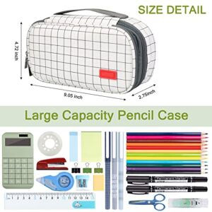 Pencil Case Large Capacity Pencil Pouch, Pencil Bag with Three Compartments Organizers, Pencil Case Canvas Pencil Pouch Holder for Students Kids Teens Adults - 9.05 x2.75 x4.72 inches