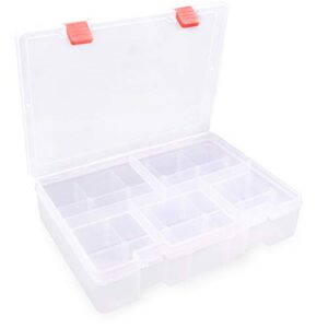 uhouse plastic organizer container with adjustable dividers,plastic storage box with 18 removable grids,jewelry organizer compartments for cosmetics craft, toy, fuse beads, washi tapes (clear)