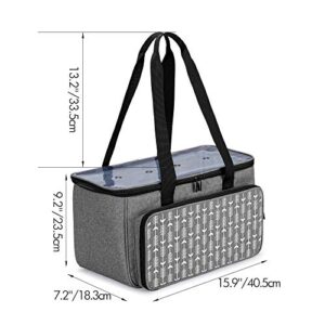 YARWO Knitting Yarn Bag, Crochet Tote with Pocket for WIP Projects, Knitting Needles(Up to 14”) and Skeins of Yarn, Gray with Arrow (Bag Only)