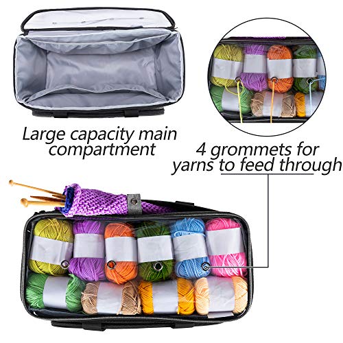 YARWO Knitting Yarn Bag, Crochet Tote with Pocket for WIP Projects, Knitting Needles(Up to 14”) and Skeins of Yarn, Gray with Arrow (Bag Only)