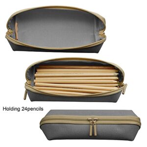 Enyuwlcm Canvas Stationery Stylish Small Pencil Pouch and Slim Pencil Case with 2 Zippers 1 Pack Dark Gray