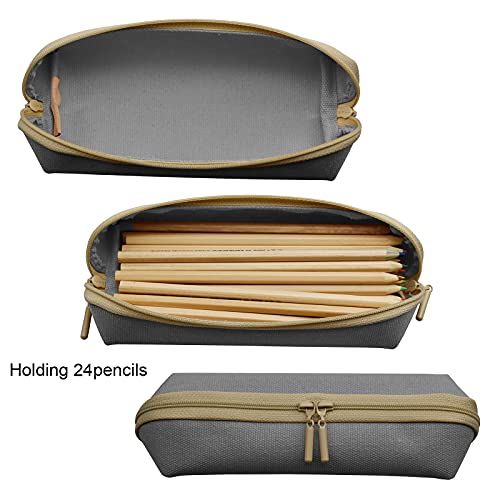 Enyuwlcm Canvas Stationery Stylish Small Pencil Pouch and Slim Pencil Case with 2 Zippers 1 Pack Dark Gray