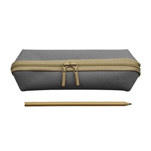 Enyuwlcm Canvas Stationery Stylish Small Pencil Pouch and Slim Pencil Case with 2 Zippers 1 Pack Dark Gray