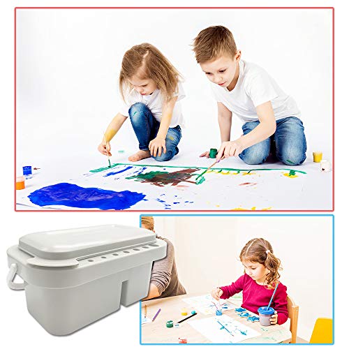 Multifunction Paint Brush Basin,Paint Brush Tub with Brush Holder and Palettes,Artist Brush Cleaning Washer with Handle for Indoor Outdoor Painting,Plastic