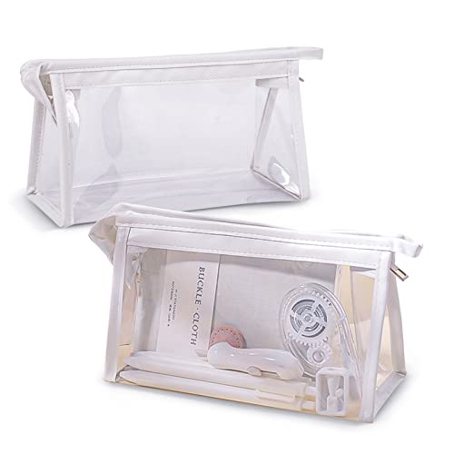 GINCEVHY White Transparent Big Capacity Pencil Case with Zipper, Buckle Design Pen Bag Pencil Pouch for Teen Girls, Waterproof PVC Makeup Cosmetic Bag for Women