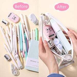 GINCEVHY White Transparent Big Capacity Pencil Case with Zipper, Buckle Design Pen Bag Pencil Pouch for Teen Girls, Waterproof PVC Makeup Cosmetic Bag for Women