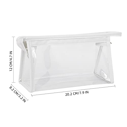 GINCEVHY White Transparent Big Capacity Pencil Case with Zipper, Buckle Design Pen Bag Pencil Pouch for Teen Girls, Waterproof PVC Makeup Cosmetic Bag for Women