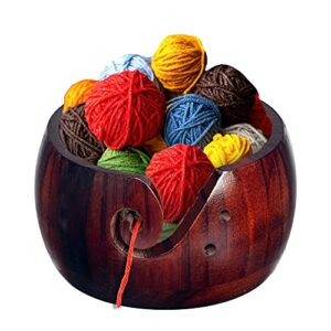 IUAQDP Wooden Yarn Bowls for Crochet Knitting Wool Storage Basket Round with Holes Handmade Craft Crochet Kit