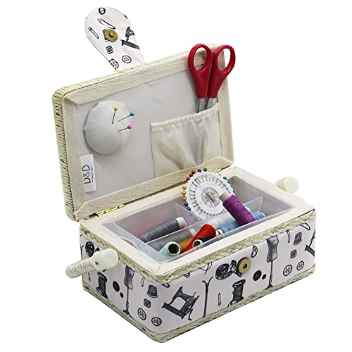 LUKEO Small Sewing Basket with Kit Accessories for Girls Kids Beginners Storage Box Removable Tray Notions