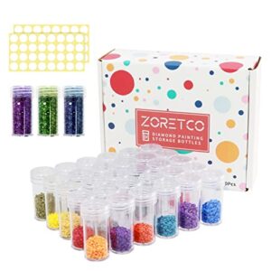 ZORETCO 30PCS Embroidery Diamond Painting Storage Containers Bead Organizer Jars with Lids for DIY Diamond Crafts Nail Art Glitter Seeds（Diamonds not Included）