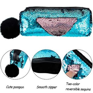 3 Pieces Sequin Cosmetic Bag Mermaid Spiral Reversible Sequin Student Pencil Case for Girls Double Color Zipper Make Up Bag (Classic Pattern)